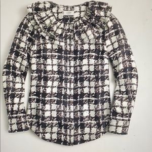 J. Crew Silk Twill Ruffle Collar Blouse BlackIvory
